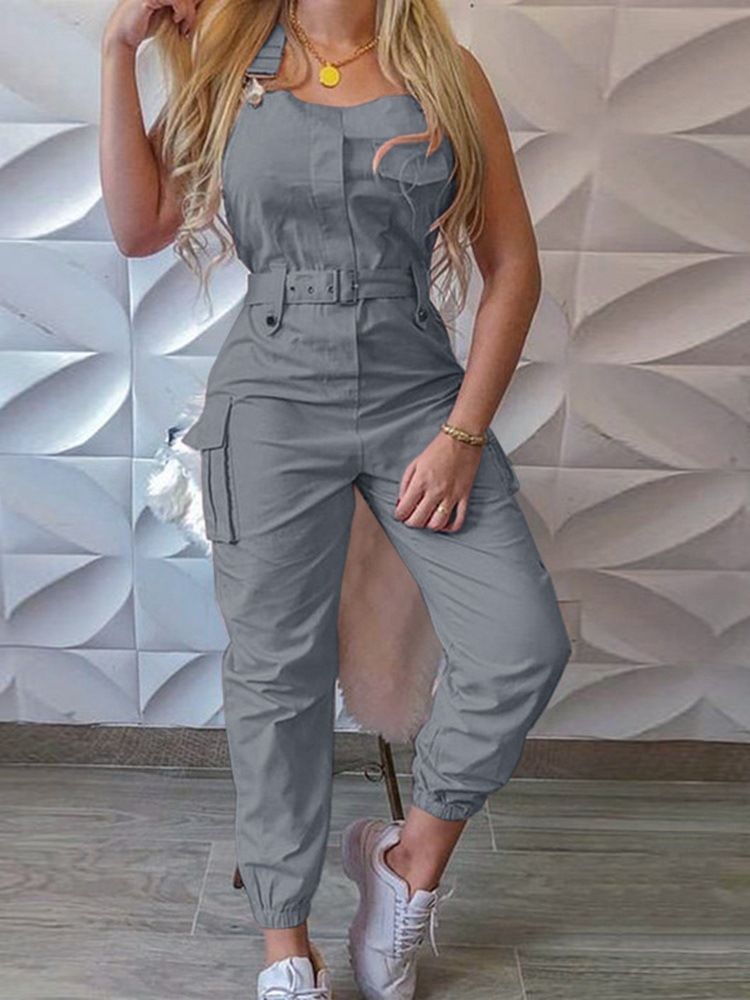 Calça Lápis Lápis Slim Casual Bolso Macacão Feminino