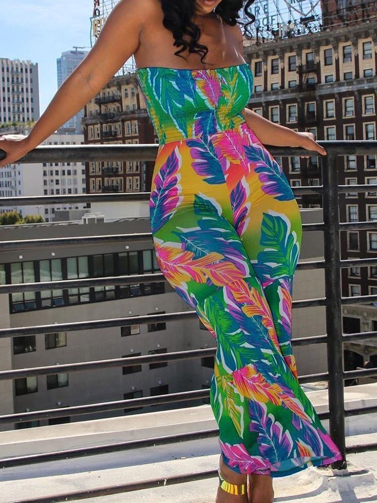 Imprimir Macacão Feminino Floral Slim Bellbottoms Na Altura Do Tornozelo