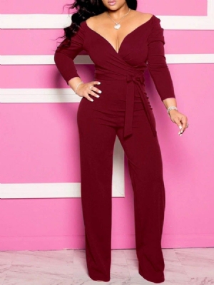 Macacão Comprido Com Renda Lisa Cintura Média E Fino Feminino