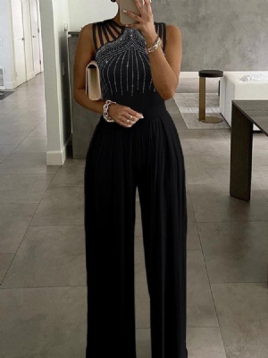Macacão Elegante Liso De Comprimento Total Reto Feminino