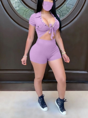 Macacão Feminino Elegante De Botão Liso Reto Magro