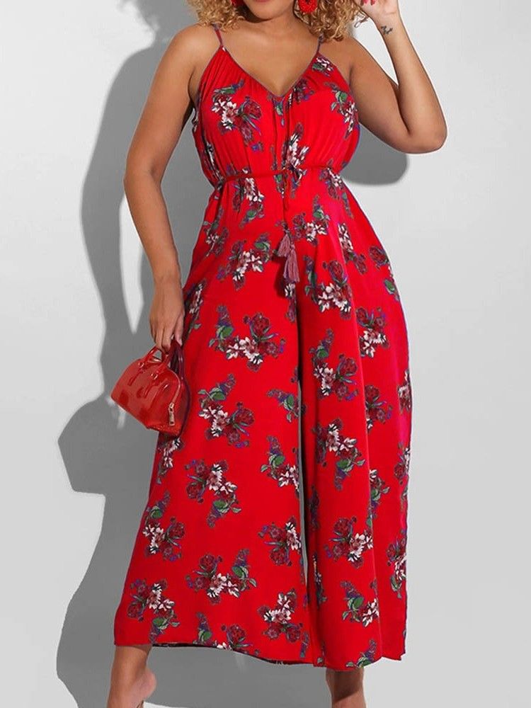 Macacão Feminino Floral Na Altura Do Tornozelo Solto