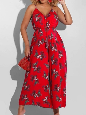 Macacão Feminino Floral Na Altura Do Tornozelo Solto