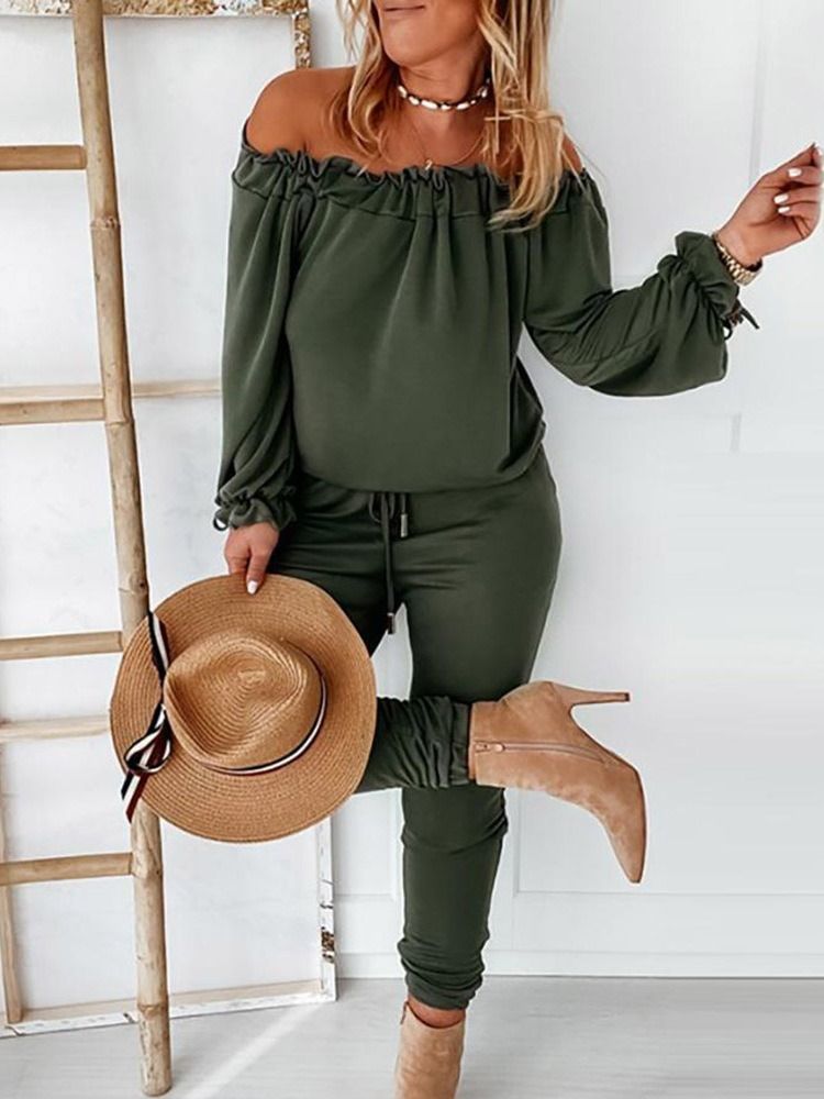 Macacão Feminino Liso Com Renda E Cintura Média Larga