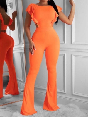 Macacão Feminino Liso Da Moda Bellbottoms De Comprimento Total