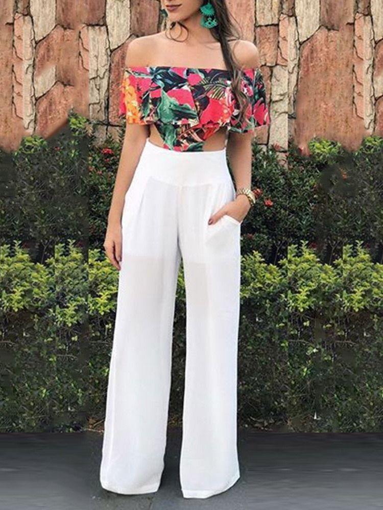 Macacão Feminino Ocidental Floral Reto De Comprimento Total