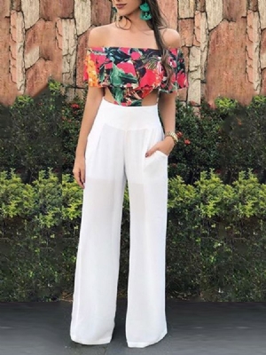Macacão Feminino Ocidental Floral Reto De Comprimento Total