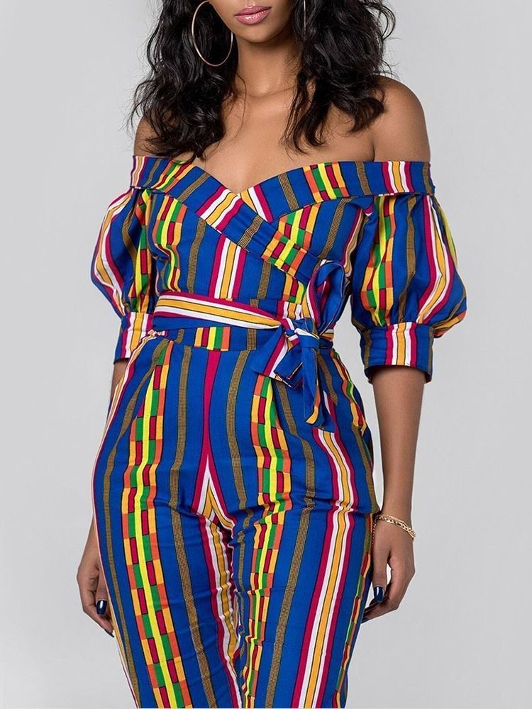 Macacão Fino Feminino Estampado Ocidental Na Altura Do Tornozelo