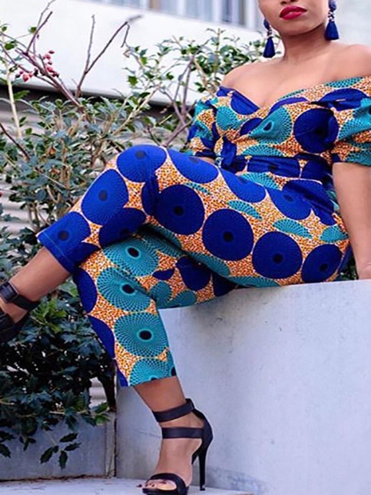 Macacão Fino Feminino Estampado Ocidental Na Altura Do Tornozelo