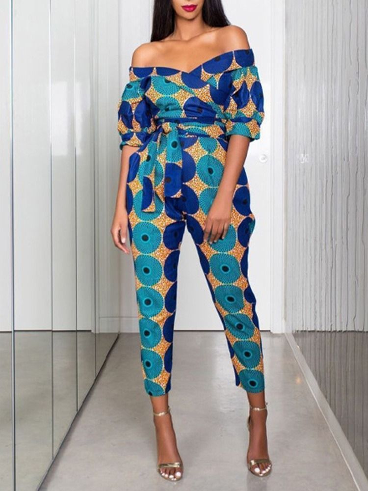 Macacão Fino Feminino Estampado Ocidental Na Altura Do Tornozelo