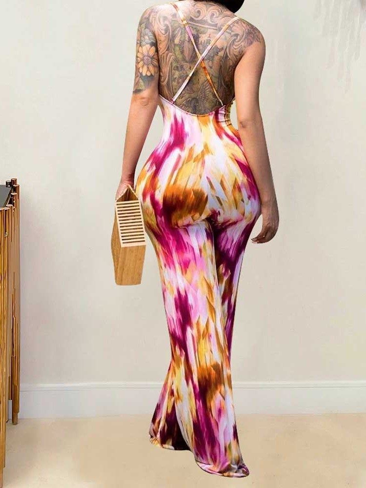 Macacão Floral Sem Encosto Feminino Magro Reto Feminino
