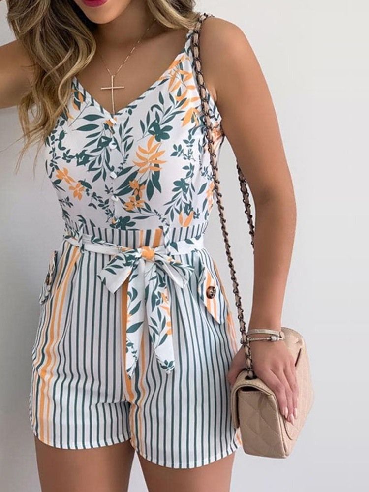 Macacão De Impressão Floral Para Escritório Lady Slim Straight Feminino