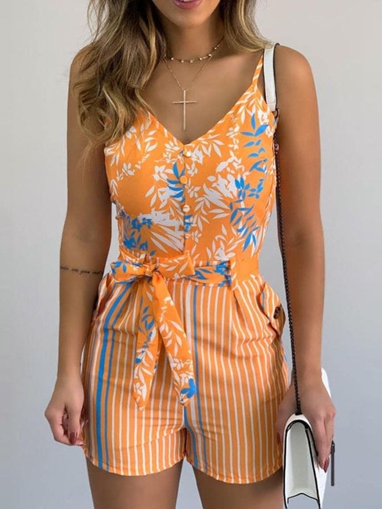 Macacão De Impressão Floral Para Escritório Lady Slim Straight Feminino