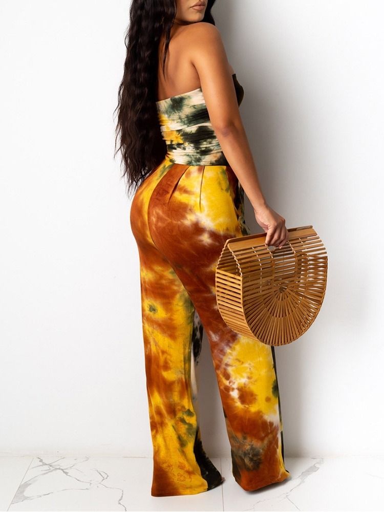 Macacão Tie-dye Western Slim De Cintura Alta Para Mulheres