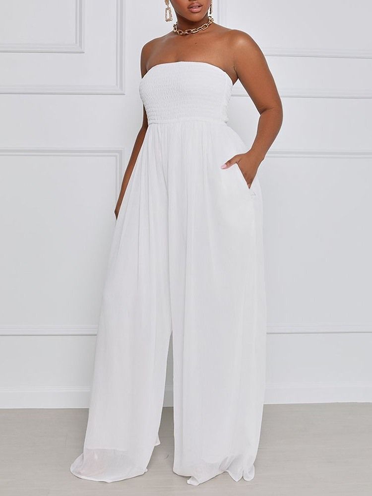 Moda Macacão Feminino Com Pregas De Cintura Alta E Pernas Largas