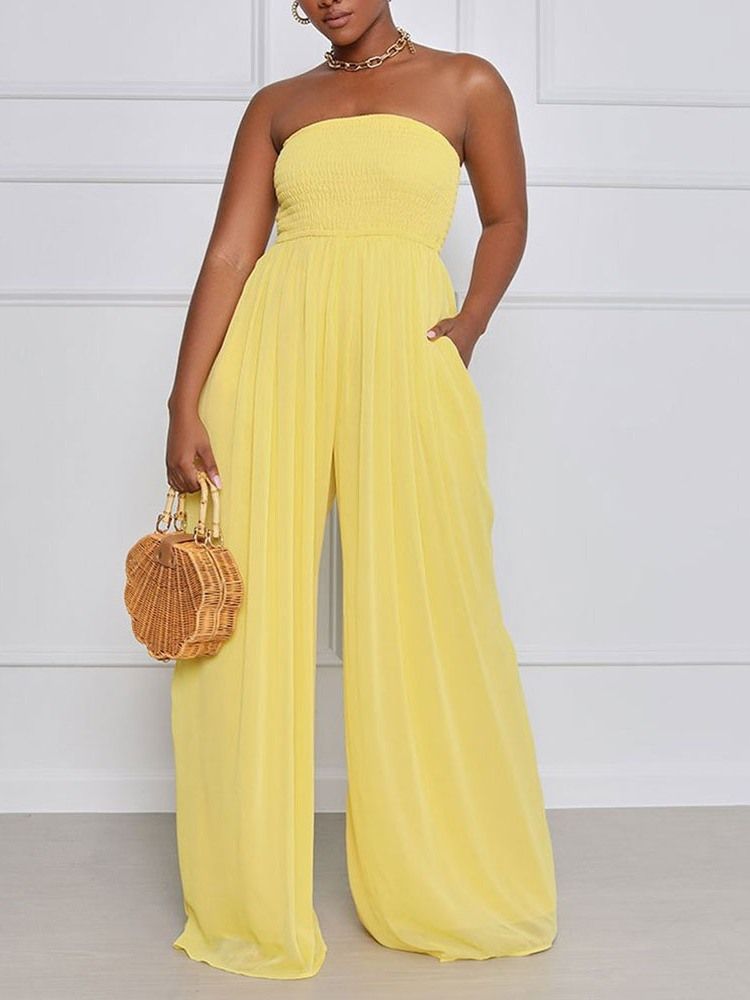 Moda Macacão Feminino Com Pregas De Cintura Alta E Pernas Largas