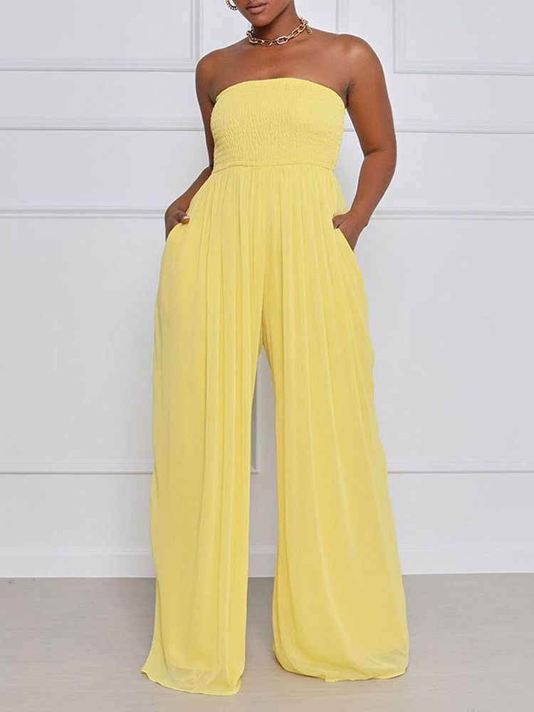 Moda Macacão Feminino Com Pregas De Cintura Alta E Pernas Largas