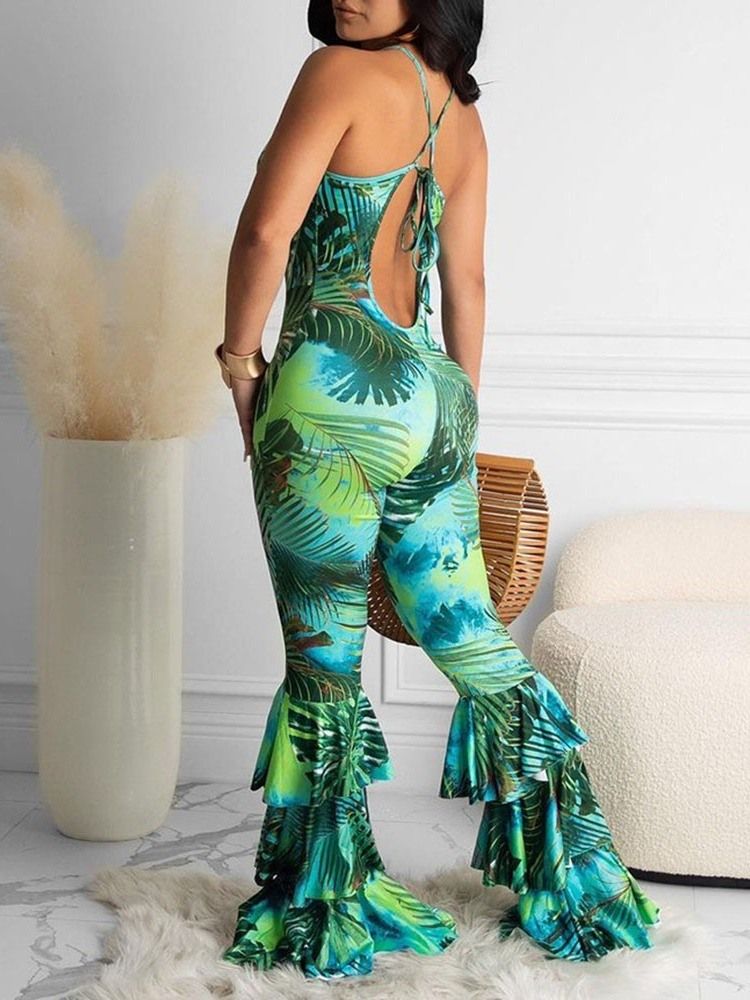 Plant Macacão Feminino Patchwork Comprido Fino Bellbottoms