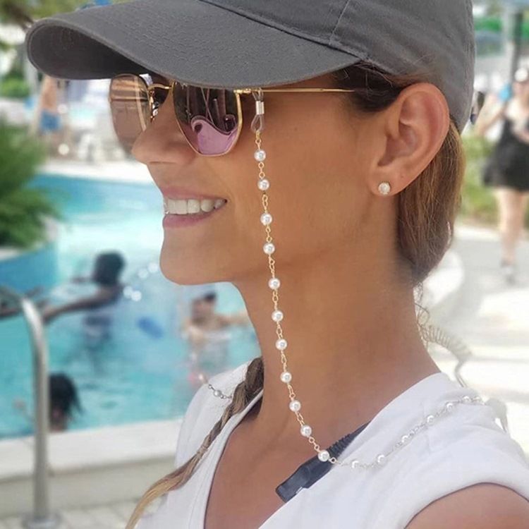 Moda Feminina Corda Para Óculos De Sol Com Cercadura Simples E Frisada Corrente Para Óculos De Sol Antiderrapante Pescoço Pendurado