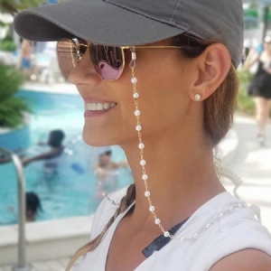 Moda Feminina Corda Para Óculos De Sol Com Cercadura Simples E Frisada Corrente Para Óculos De Sol Antiderrapante Pescoço Pendurado