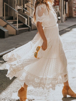 Apliques Vestido Feminino Com Decote Em V Até O Tornozelo