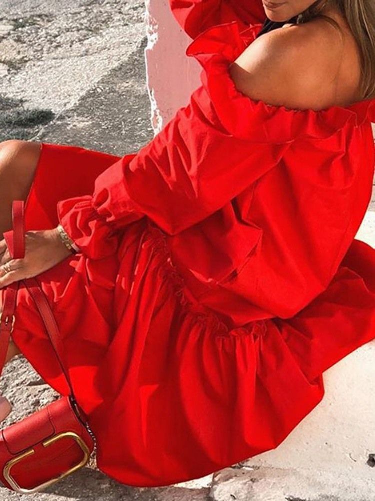 Calça Média Manga Comprida Sem Ombro Vestido Liso Feminino