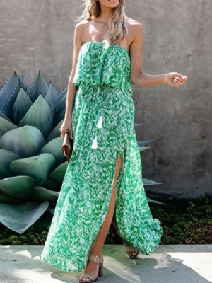 Dividir Sem Mangas Até O Chão Expansão Da Planta Vestido Maxi Floral Vestidos De Praia Para Mulheres