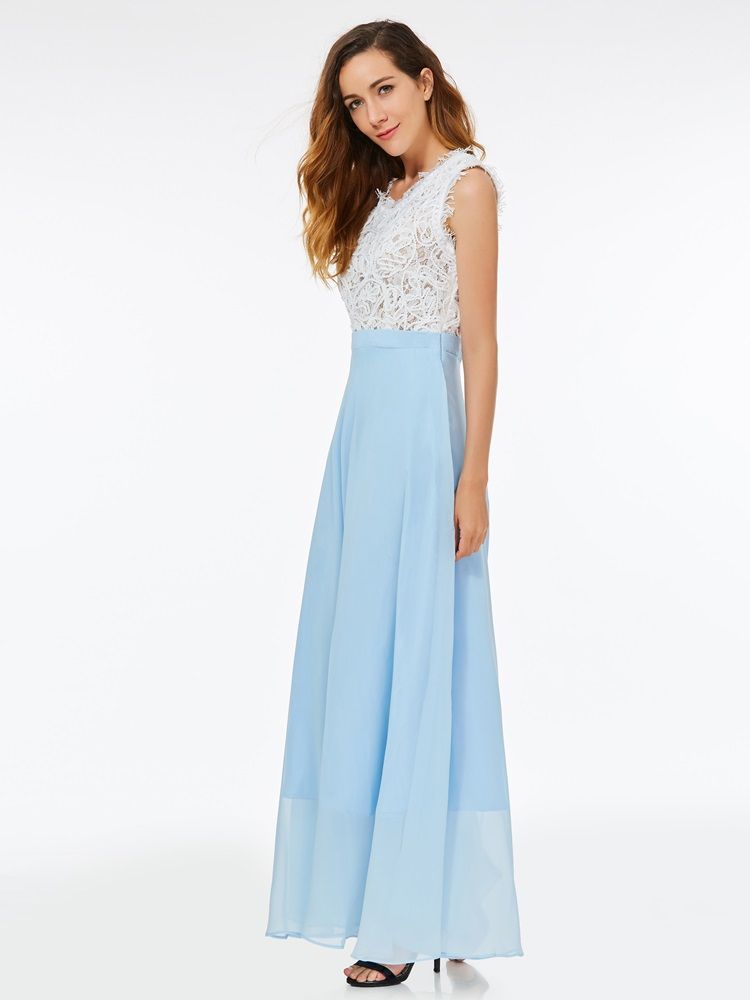 Feminino Lace Mesh Patchwork Expansion Maxi Dress Vestido De Noiva