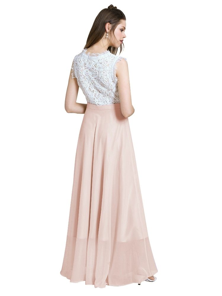 Feminino Lace Mesh Patchwork Expansion Maxi Dress Vestido De Noiva