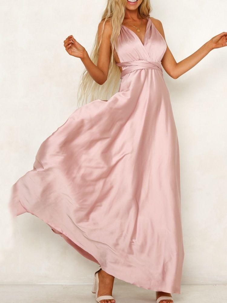 Feminino Vestido Até O Chão Sem Encosto Com Decote Em V Simples Vestido Maxi Vestido De Noiva