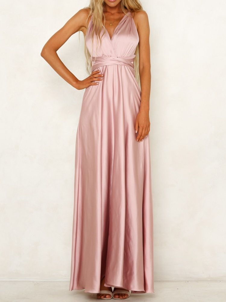 Feminino Vestido Até O Chão Sem Encosto Com Decote Em V Simples Vestido Maxi Vestido De Noiva