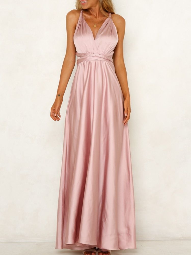 Feminino Vestido Até O Chão Sem Encosto Com Decote Em V Simples Vestido Maxi Vestido De Noiva