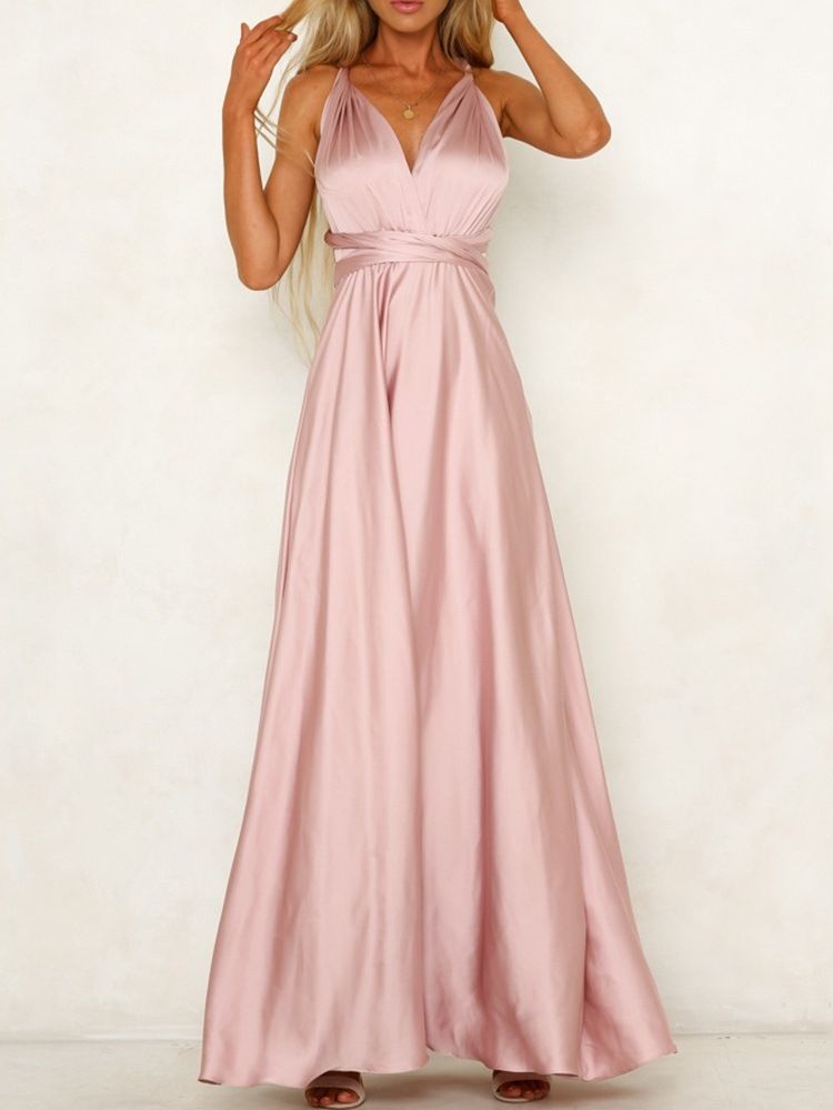 Feminino Vestido Até O Chão Sem Encosto Com Decote Em V Simples Vestido Maxi Vestido De Noiva