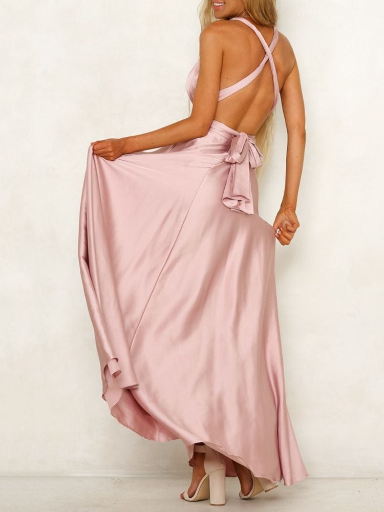 Feminino Vestido Até O Chão Sem Encosto Com Decote Em V Simples Vestido Maxi Vestido De Noiva
