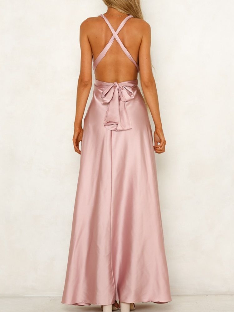 Feminino Vestido Até O Chão Sem Encosto Com Decote Em V Simples Vestido Maxi Vestido De Noiva