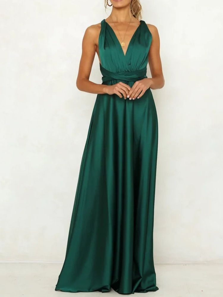 Feminino Vestido Até O Chão Sem Encosto Com Decote Em V Simples Vestido Maxi Vestido De Noiva