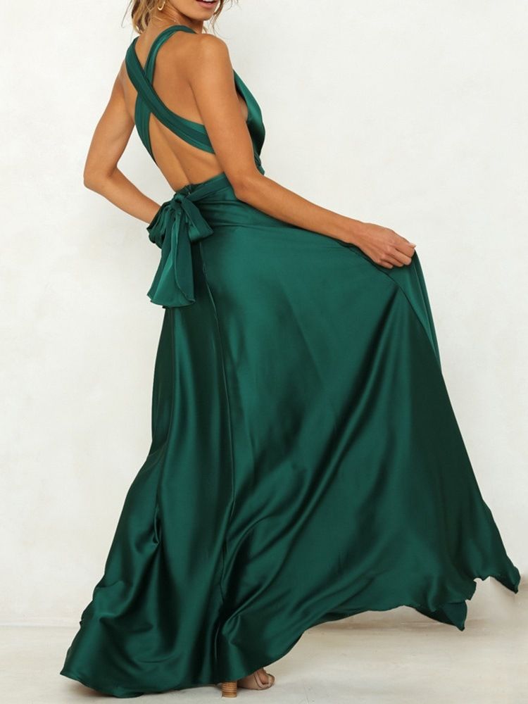Feminino Vestido Até O Chão Sem Encosto Com Decote Em V Simples Vestido Maxi Vestido De Noiva