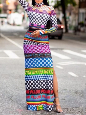 Gola Alta Manga Comprida Dividida Vestido Regular De Outono Feminino