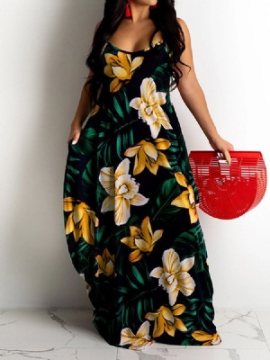 Imprimir Até O Chão Sem Mangas Pulôver Doce Vestido Maxi Floral Vestidos De Praia Para Mulheres