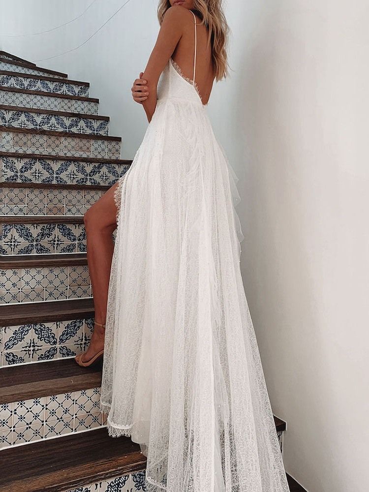 Patchwork Com Decote Em V Sem Mangas Alça Espaguete Vestido Liso Feminino