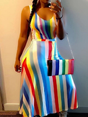 Patchwork Sem Mangas Na Altura Do Tornozelo Vestido Casual Feminino