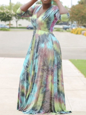 Pulôver Com Decote Em V Até O Chão Vestido Casual Feminino