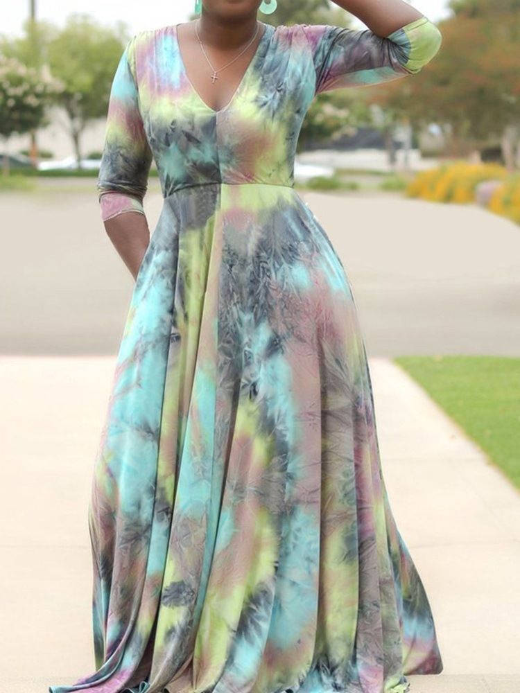Pulôver Com Decote Em V Até O Chão Vestido Casual Feminino