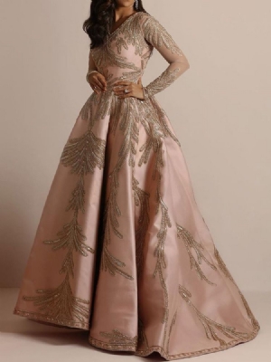 Pulôver Com Decote Em V Manga Longa Até O Chão Vestido Feminino Outono