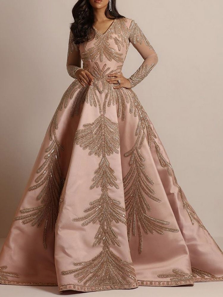 Pulôver Com Decote Em V Manga Longa Até O Chão Vestido Feminino Outono