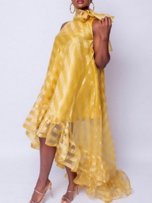 Pulôver Feminino Assimétrico Sem Mangas Até O Chão Vestido Maxi