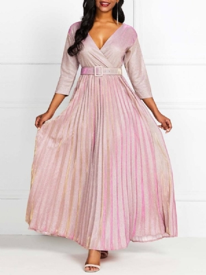 Pulôver Feminino Com Decote Em V Liso Vestido Maxi Pregueado