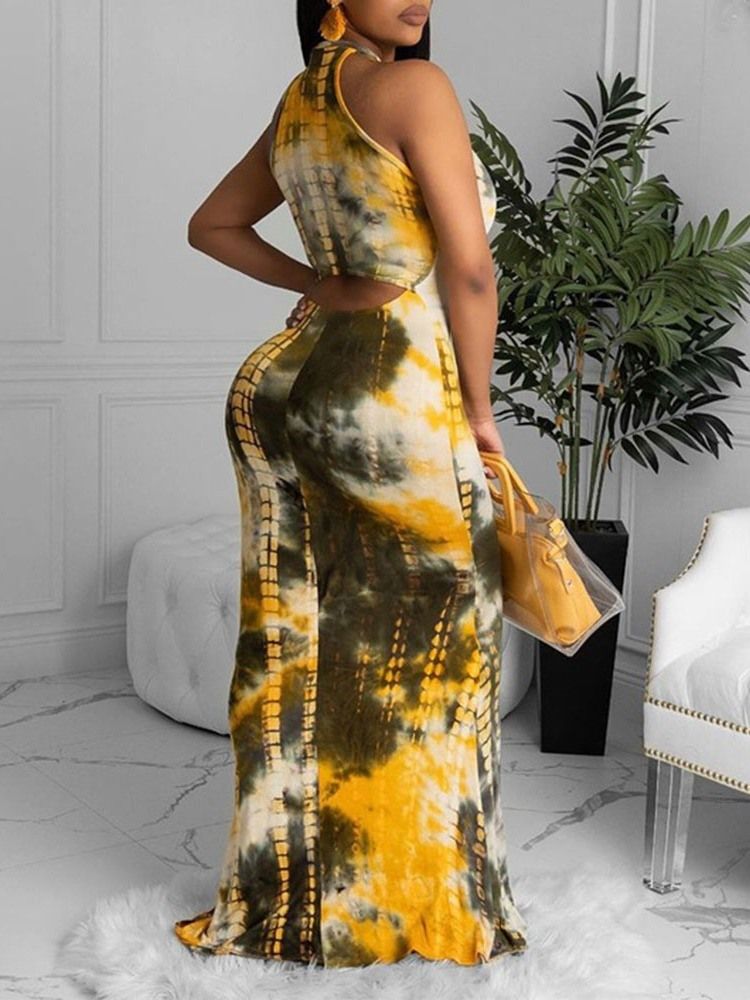 Pulôver Feminino Vestido Longo Sem Mangas Tie-dye Colorido