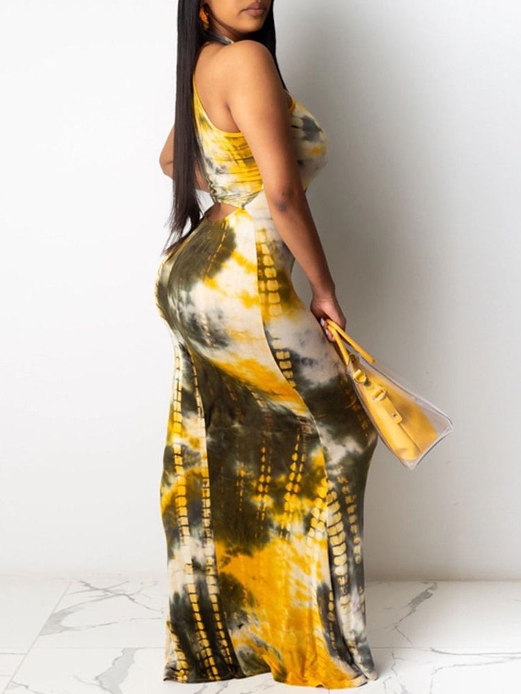 Pulôver Feminino Vestido Longo Sem Mangas Tie-dye Colorido