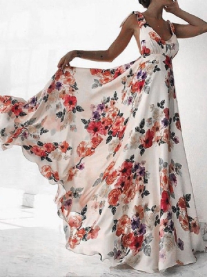 Pulôver Sem Mangas Com Estampa De Decote Em V Vestido Floral Feminino